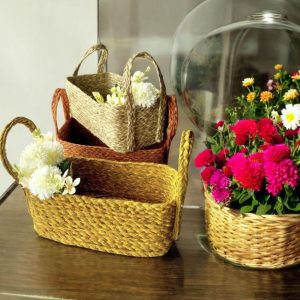 Traditional Sabai grass weaving in natural tones