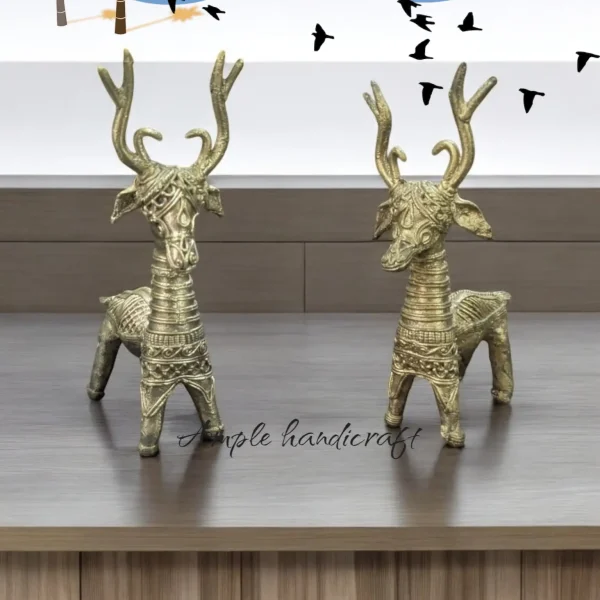 Deer Pair Showpiece in Dokra Craft - Image 2