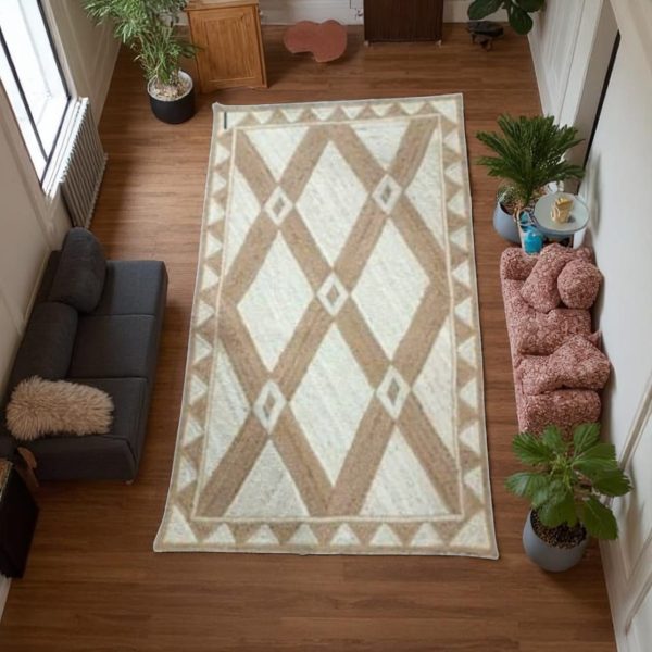 Brown Geometric Handmade Jute Carpet - Image 2