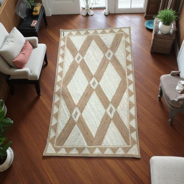 Brown Geometric Handmade Jute Carpet