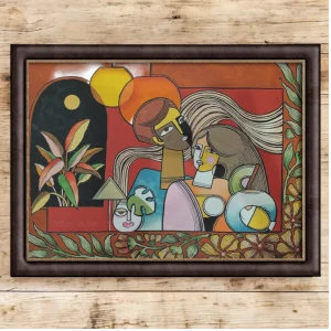 Girl and Boy abstract art in a frame