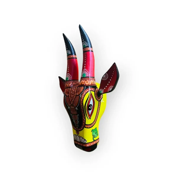 15" Hand Painted Pattachitra Wooden Cow Head - Image 4