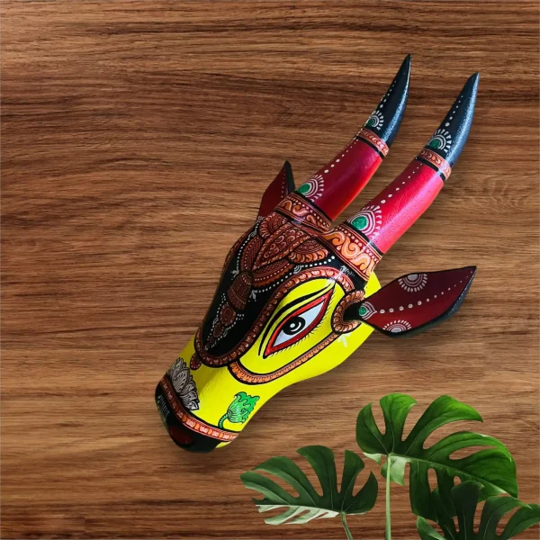 15" Hand Painted Pattachitra Wooden Cow Head