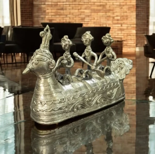 Dhokra Table Top Peacock Boat Showpiece