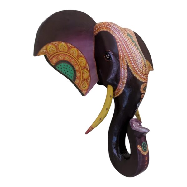 Wooden Hand Painted Pattachitra Elephant Head - Image 3