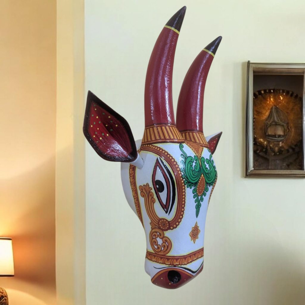 Wooden Hand Painted Pattachitra Decorative Cow Head