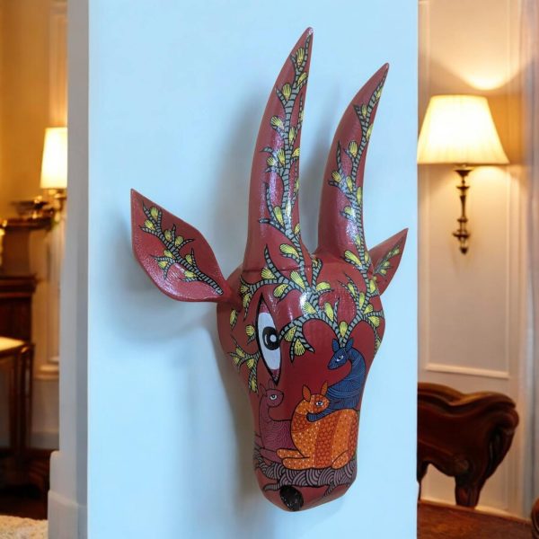 Wooden Hand Painted Pattachitra Decorative Cow Head - Copy