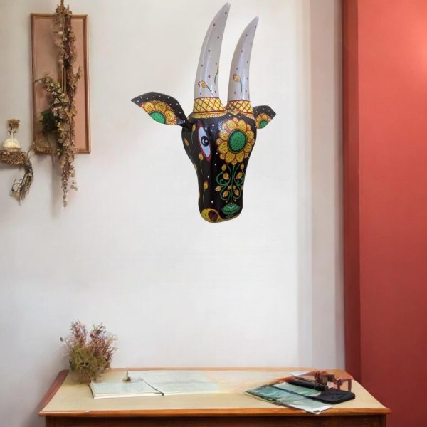 Wooden Hand Painted Pattachitra Decorative Cow Head - Image 2