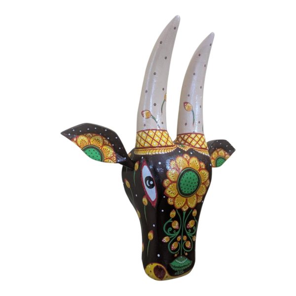 Wooden Hand Painted Pattachitra Decorative Cow Head - Image 3