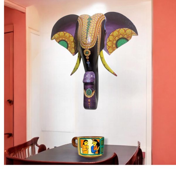 Wooden Hand Painted Pattachitra Elephant Head - Image 5
