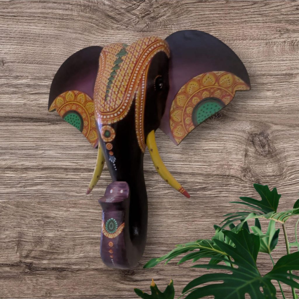 Wooden Hand Painted Pattachitra Elephant Head