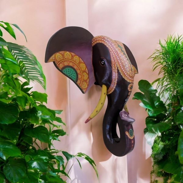 Wooden Hand Painted Pattachitra Elephant Head - Image 6