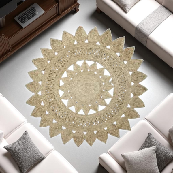 Hand Woven Braided Jute Round Carpet - Image 2